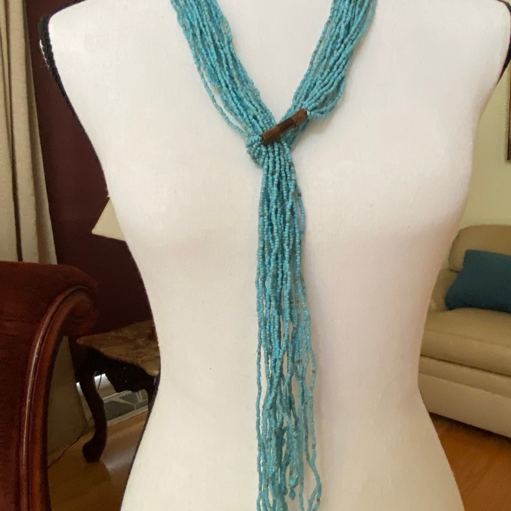 Turquoise Seed Bead Scarf Native Necklace - Picture 5 of 13
